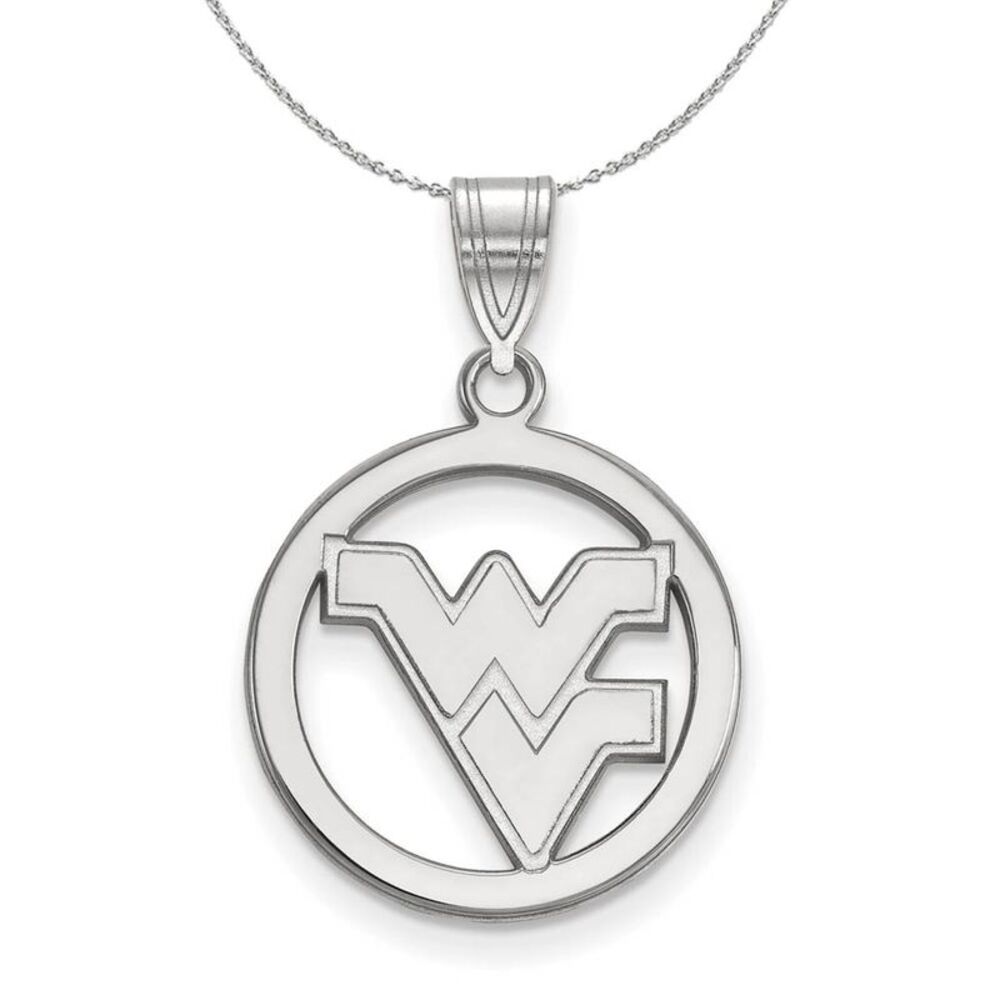 Sterling Silver West Virginia U. Small Circle Necklace - 24 Inch